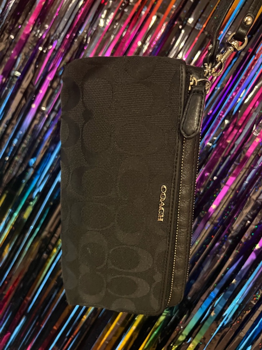 Coach Black Signature Zip Wristlet - Picture 8 of 9